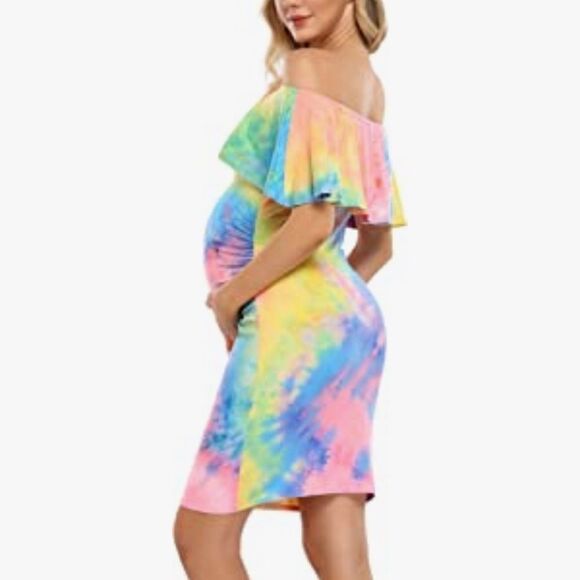 ⭐️COOLMEE Women's Maternity Off Shoulder Casual Dress⭐️ - Picture 4 of 10